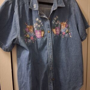 Embroidered Denim Ladies Shirt XL
